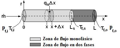 Modelo Numérico En fluido de trabajo entra en la posición 0 con un flujo másico m, una presión p f,i. y una temperatura T f,i. El tubo receptor recibe una ganancia de energía útil (q u ).