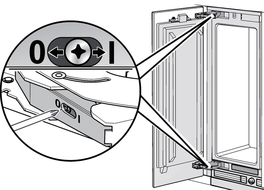 4. Tensar el muelle de la bisagra Girar el tornillo de ajuste con ayuda de un destornillador para tornillos de cabeza en estrella.
