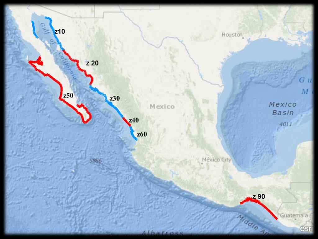 MATERIAL Y MÉTODOS Zonas de estudio La pesquería del camarón en el Pacífico Mexicano comprende desde la zona del Alto Golfo de California en el Delta del Río Colorado, hasta la frontera con