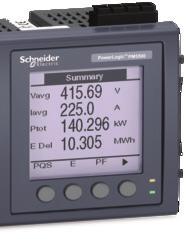 Serie The PowerLogic PM5000series Vista frontal 4 entradas de corriente (en modelos PM5500) - La medición de la corriente en el neutro es básica para evitar la sobrecarga del dispositivo y un paro no