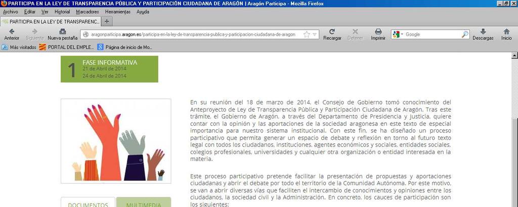 INFORMACIÓN Portal Aragón Participa: documentos relacionados, actas de las sesiones, grabación de la sesión informativa, alegaciones e informes recibidos.