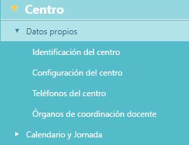 2.2 Datos propios Puedes consultar y gestionar los datos propios del centro desde Centro, Datos propios en el menú principal de Raíces.
