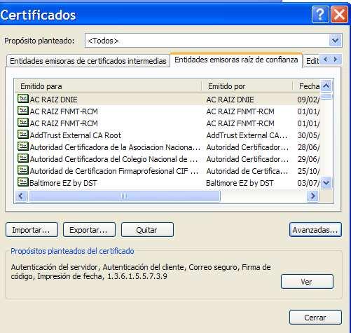 UTILIDADES: Descarga del Certificado Raíz de la FNMT-RCM Descargue el Certificado raíz de la FNMT para cada una de las clases de