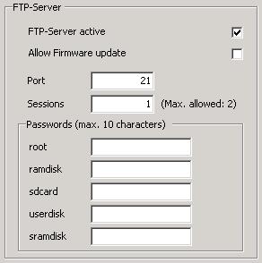 Por defecto, esta funcionalidad no está habilitada y para usarla es necesario marcar la opción FTP-server active.
