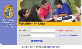 Registro de Postulación Paso 1 Para iniciar la postulación el estudiante debe registrarse: Postulación en Línea hacer click en Regístrate aquí.