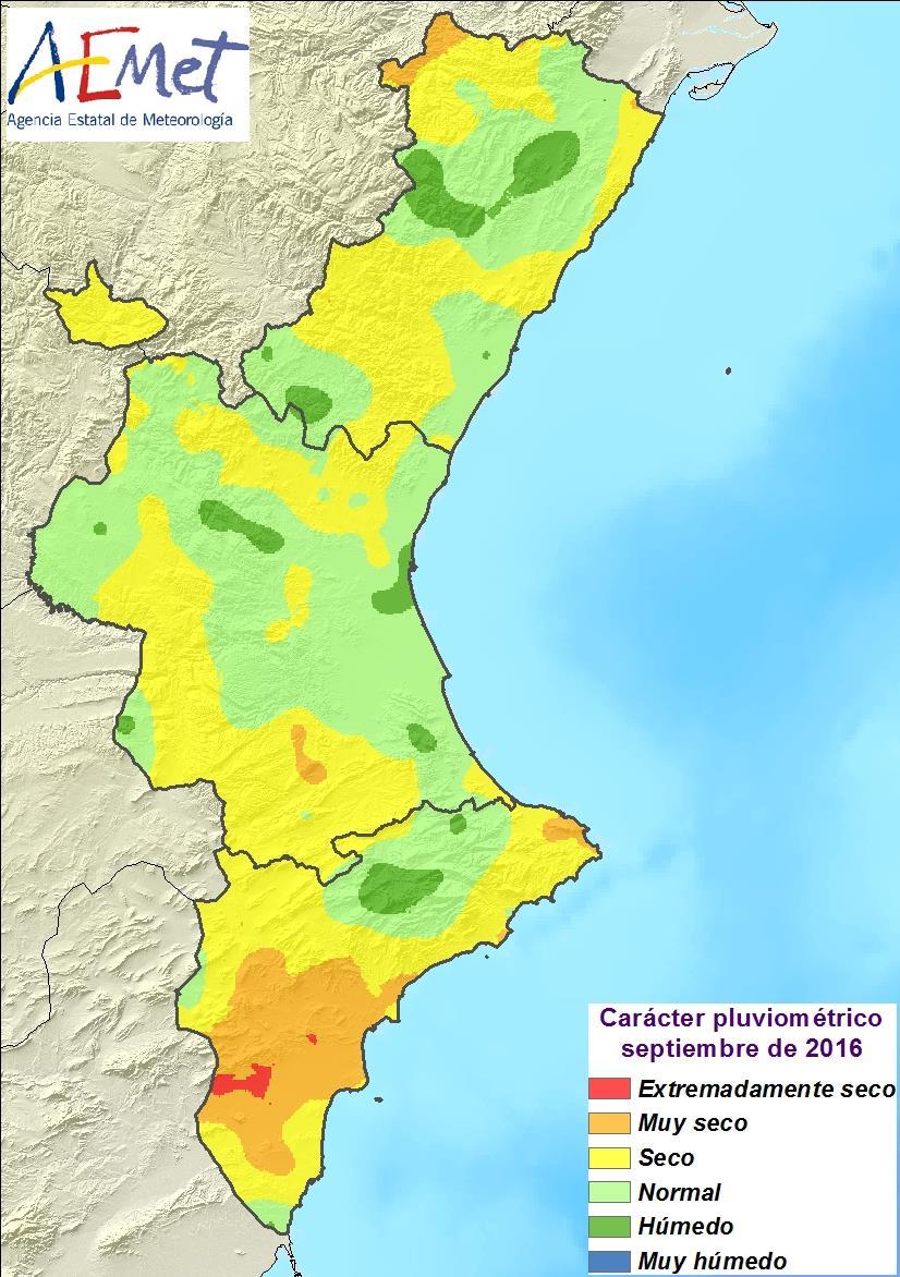 El mes ha sido extremadamente seco o muy seco en el 10% del territorio (sur de Alicante); ha