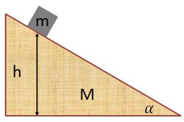 TEMA # 5 PROBLEMA DE DESARROLLO Un bloque de masa m está inicialmente en reposo sobre un plano inclinado de masa M, a una altura h como muestra la figura.