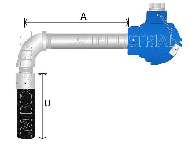 MODELO JMI-304 Tubo protector de carburo de silicio con alma de fierro, elemento termopar J ó K, block y cabeza.
