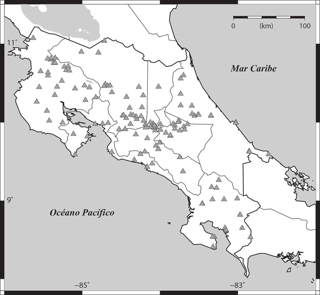 Porras et al.: Sismicidad registrada por la RSN en el 2016 121 Fig. 3: Mapa de estaciones sísmicas de la Red Sismológica Nacional (RSN).