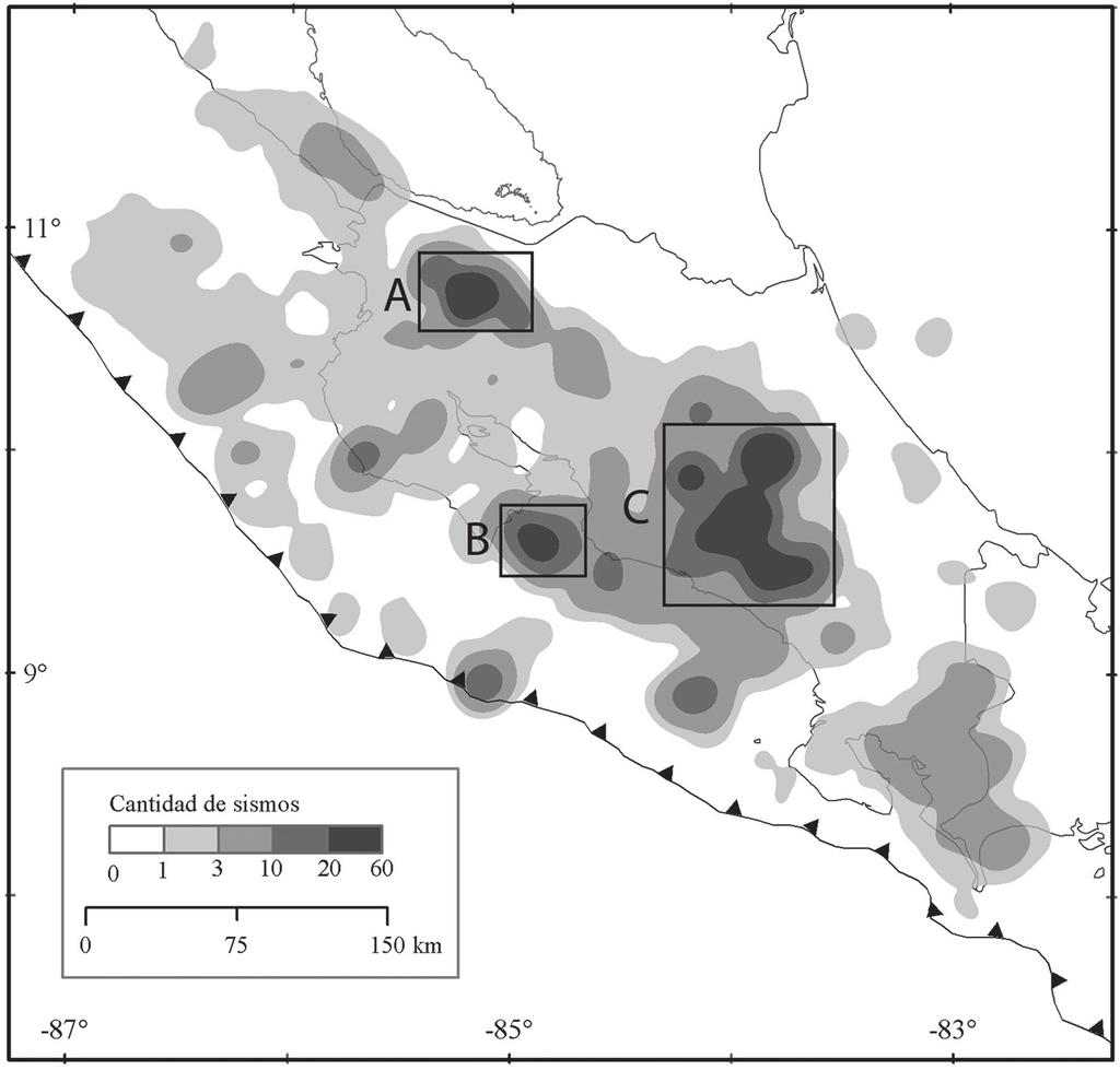 Porras et al.: Sismicidad registrada por la RSN en el 2016 123 Fig. 5: Distribución espacial de la sismicidad del 2016.