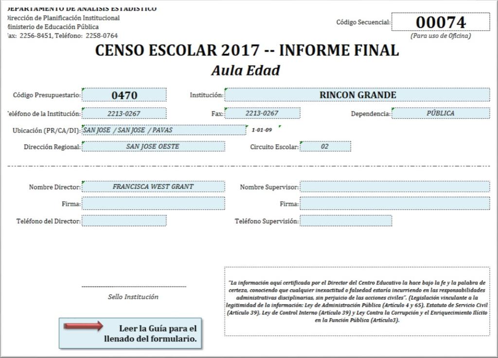 GUÍA PARA EL LLENADO DEL CENSO ESCOLAR 2017--INFORME FINAL