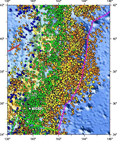 Este terremoto ocurrió el jueves a las 11:32:41 PM hora local en las afueras de la costa este de Honshu aproximadamente 66 kilómetros (30 millas) al este de Sendai. Ambos, el terremoto de M9.