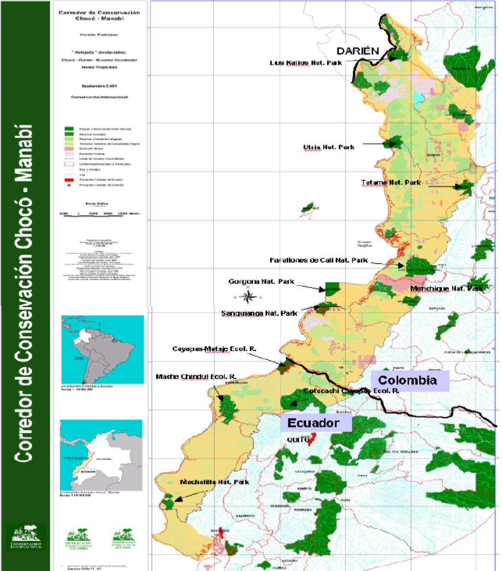 CORREDORES BIOLÓGICOS Con su pequeño tamaño, en el Ecuador hay 9 iniciativas relacionadas con corredores biológicos A
