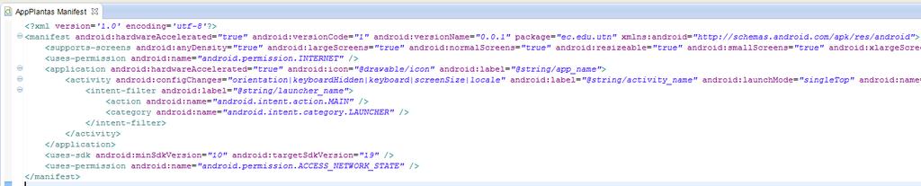 1.4.7 Acceso a Servicio Web 1.4.8 Archivo Manifest Archivo principal de Android en donde se pone en