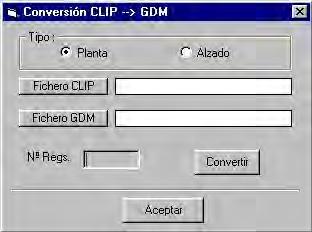 Tipo de Fichero CLIP (Planta ó Alzado) Conversión Etiquetas a Ascii Esta opción permite generar un fichero Ascii con las etiquetas Geodimeter seleccionadas ordenadas en