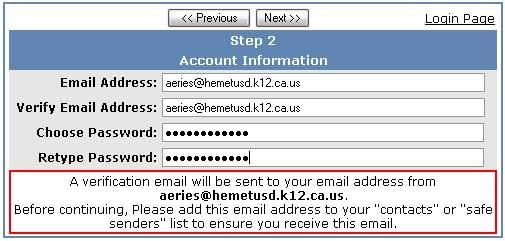 Ingrese y verifique su E-mail (correo electrónico), luego elija y confirme su Password (contraseña) para la cuenta. Haga clic en Next (siguiente).