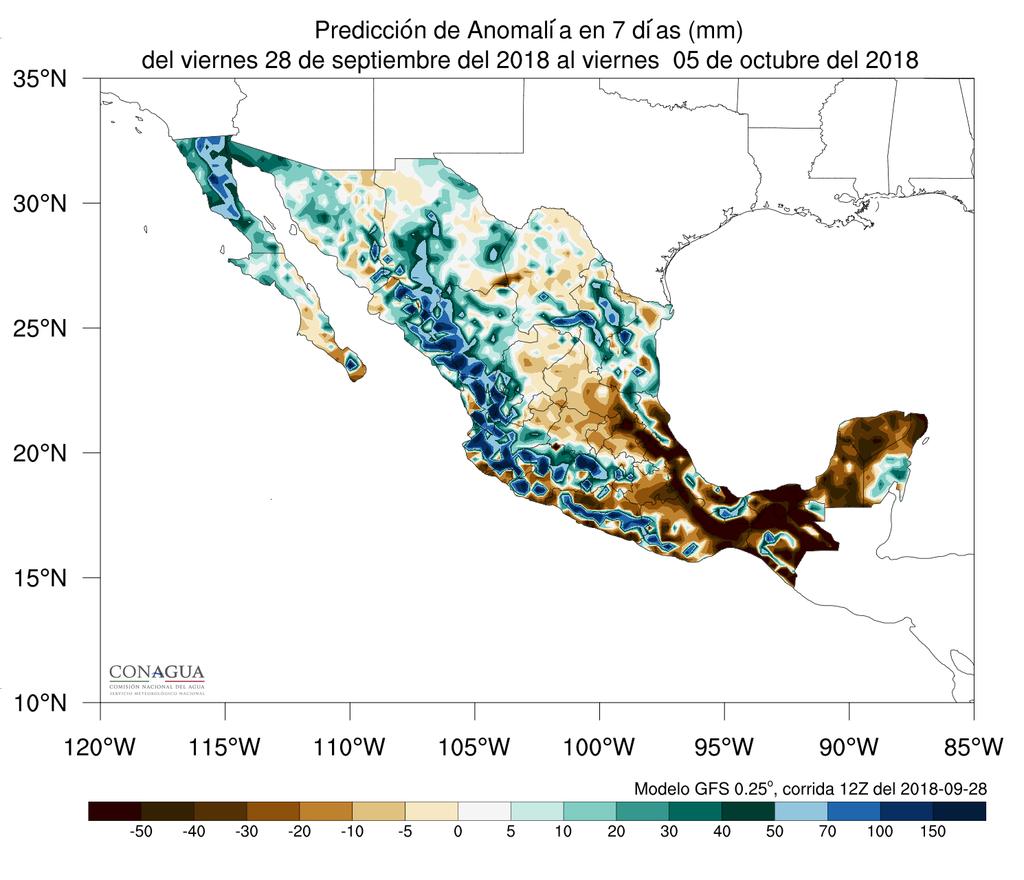 Precipitación y su anomalía registrada acumulada en lo que va de septiembre del 2018 en mm