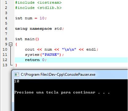 Ejemplo de código de variable entera: Tipo float: Las variables de tipo