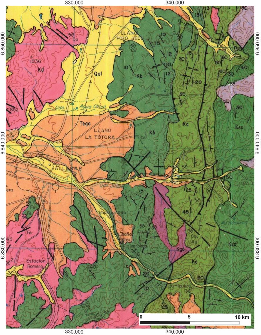 Los Morteros - 1 Los Morteros - 2 Figura 4.19: Mapa geológico modificado de Hoja Vallenar y parte Norte de La Serena 1:250.000 (Moscoso et al., 1982).