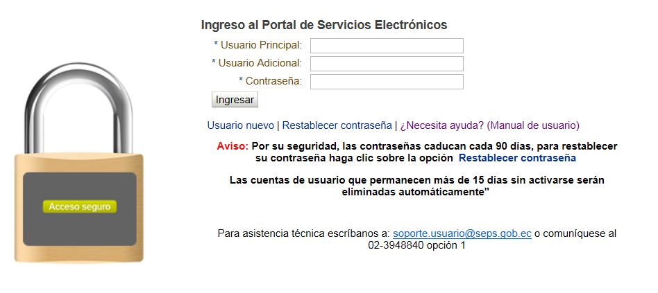 Pantalla de ingreso al portal de servicios electrónicos PROCESO Una vez cumplidos los pasos anteriores, el servicio le