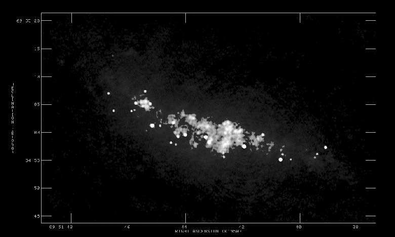 Emisión en Radio en M82 M82 contiene una gran cantidad de fuentes de radio intensas debido a la