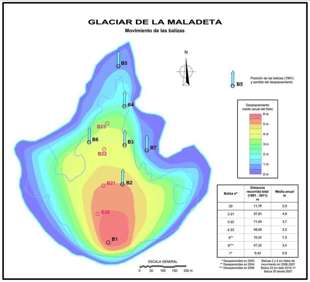 Otro trabajo de interés realizado nuevamente sobre el glaciar de La Maladeta, consiste en el estudio mediante técnicas geofísicas del cuenco glaciar, con el objetivo de determinar la forma y el