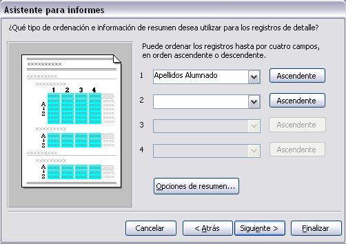 Los informes (II) En esta pantalla podemos elegir ordenar los registros por hasta cuatro campos de ordenación.