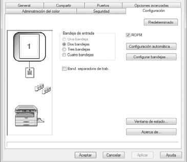 CONFIGURACIÓN DEL CONTROLADOR DE IMPRESORA (entorno Windows) Después de instalar el controlador de impresora, debe ajustar la configuración del controlador de la impresora según las opciones