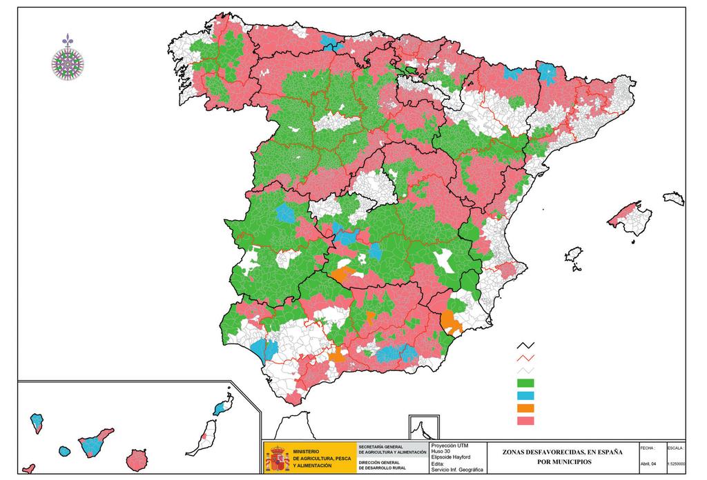 Hechos y cifras de la agricultura, la pesca y la alimentación en España 14 Zonas de Agricultura de Montaña Zonas en parte de Agricultura de Montaña Zonas con