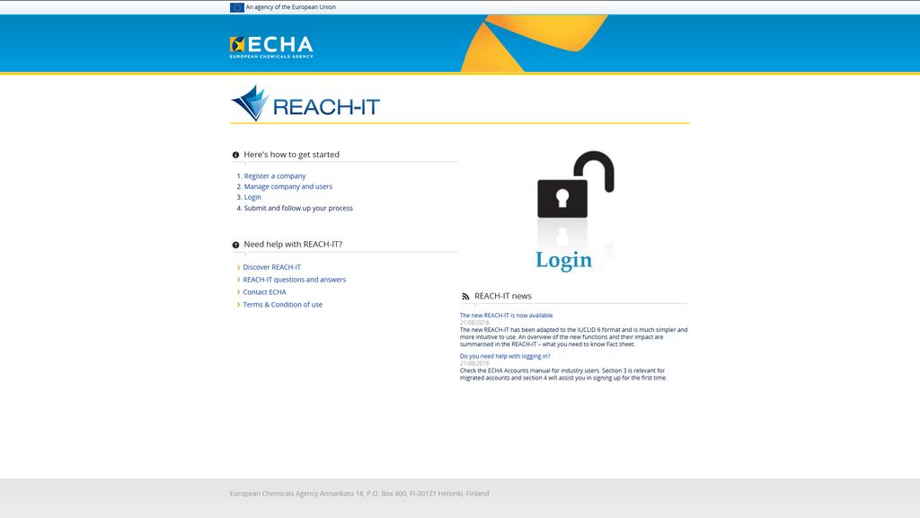 https://reach-it.echa.europa.eu IMPORTANTE saber cuando no está disponible o se actualiza Guía como crear una cuenta: https://echa.europa.eu/documents/10162/21721613/echa_accounts_en.