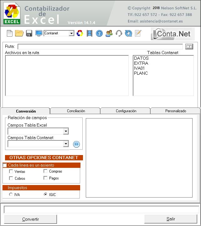 CONTABILIZADOR EXCEL Herramienta que le permite volcar datos a ContaNet desde ficheros Excel (Listados de facturación, extractos bancarios, listados de nómina y listados con información ordenada por