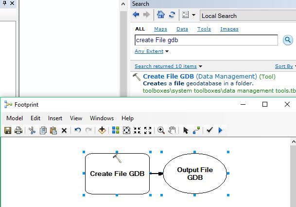 1. Utilizar la herramienta Create File GDB. Arrastrarla a Model Builder 2.