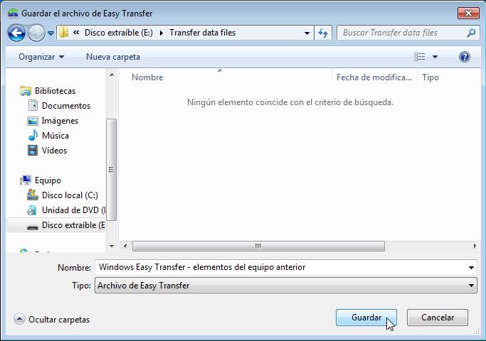 k. Haga clic en Guardar. l. Ubique la carpeta llamada Transferir archivos de datos en la unidad de memoria flash USB y haga clic en Guardar.