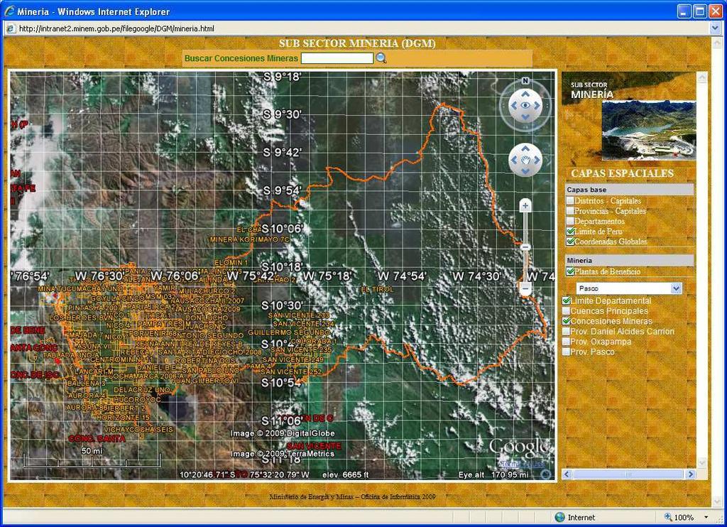 Imagen 24: Pantalla del Mapa de Minería en Google Earth, algunas capas activadas 7.