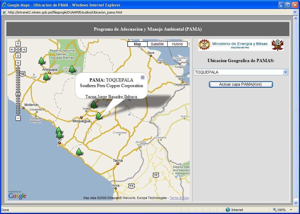 Imagen 28: Resultado de PAMA en Google Maps y visualización de la capa 8.