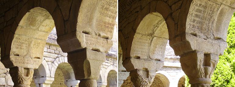 En las pandas del claustro encontramos en los intradós de los arcos y en sus muros un conjunto de laudas de los S. XII y XVIII.