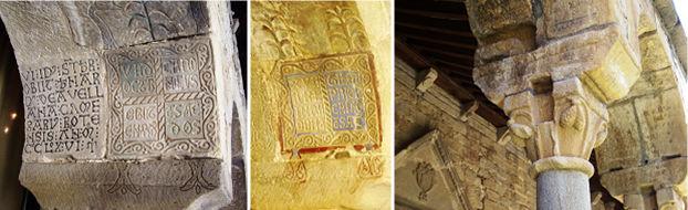 bienhechores de la catedral, abarcan desde el XII al XIV. ❶ Algunas bellamente decoradas con orlas. ❷ Otra inscripción en arcos de la Sala Capitular.