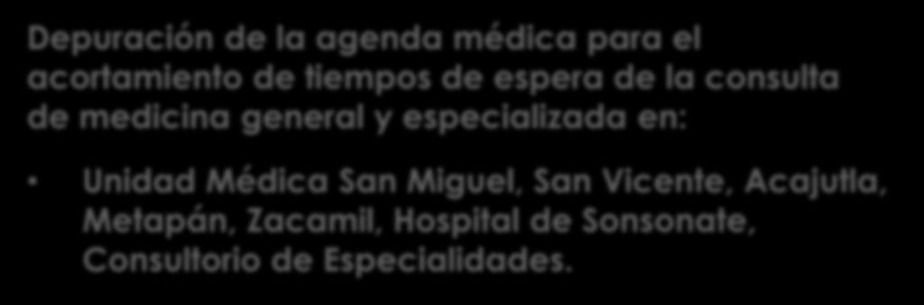 San Miguel, San Vicente, Acajutla, Metapán, Zacamil, Hospital de Sonsonate, Consultorio de