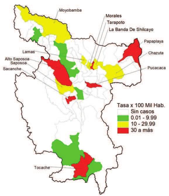 Dengue en el departamento de San Martín Número de casos de dengue, 2013 * Incidencia en la SE 15 - Número de casos reportados en el 2017 - * 2017 * Casos en la SE 15 TARAPOTO 144 28.92 25 30.