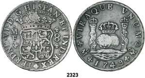 2 reales. (Cal. 518). 6,51 g. MBC-. Est. 50.................... 30, F 2322 1752. México. MF. 4 reales. (Cal. 423). 13,07 g. Columnario. MBC-. Est. 175......... 125, F 2323 1749. México. MF. 8 reales.