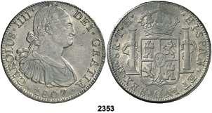 México. TH. 8 reales. (Cal. 707). 26,93 g. MBC-. Est. 40.................. 25, F 2353 1807. México. TH. 8 reales. (Cal. 707). 27,03 g. Parte de brillo original.