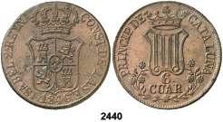 Sevilla. 1 céntimo de escudo. (Cal. 667). 2,53 g. BC+. Est. 7............... 5, F 2433 1868. Barcelona. OM. 2 1/2 céntimos de escudo. (Cal. 641). 6,22 g. EBC. Est. 50...... 30, 2434 1867. Jubia. OM. 2 1/2 céntimos de escudo. (Cal. 644).