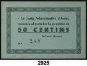 La Junta Administrativa. 25 céntimos. (T. 239a). Cartón. Raro. EBC. Est. 40...... 25, F 2927 Archs. 25 céntimos. (T. 239c).