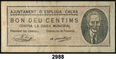 1 peseta. (T. 1086). Raro. EBC+. Est. 70..................... 40, 2986 Espluga Calva. 50 céntimos. (T. 1087).