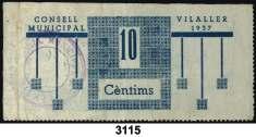 MBC. Est. 30........................ 18, 3116 Vilanova de Meià. 1 peseta. (T. 3287). Manchas. Raro. (BC).