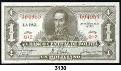 BILLETES EXTRANJEROS F 3130 BOLIVIA. 1928 y 1962. 1 boliviano y 1 peso. Lote de 2 billetes. EBC+. Est. 20.