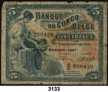Banque du Congo Belge. 5 francos. (Pick 13Ad). 10 de abril. Raro. BC. Est. 40.... 25, 3134 1949.