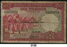 Banque du Congo Belge. 10 francos. (Pick 14c). 10 de febrero. Raro. BC. Est. 70.. 40, 3136 1943.