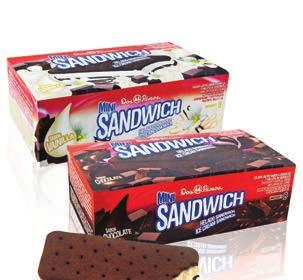 HELADOS MINI SANDWICH Sandwich de galleta de Chocolate con helado lácteo sabor a Vainilla o Chocolate.