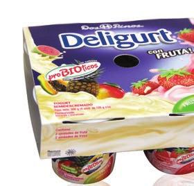 YOGURT DELIGURT BATIDO 4 PACK Es un producto lácteo cultivado, elaborado a partir de leche semidescremada, pulpa natural fruta y azúcar. Contiene cultivos Probióticos.